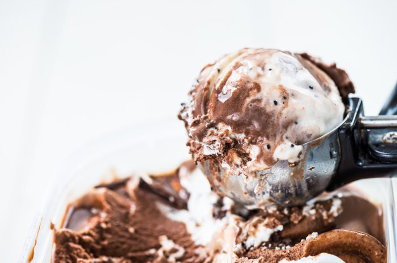 Homemade Vanilla Ice Cream With Chocolate Swirls